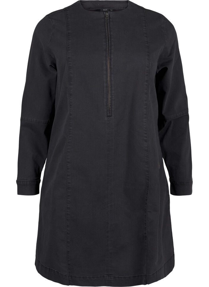 A-shape denimkjole med lynlås, Grey Washed, Packshot image number 0