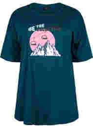 Bomulds t-shirt med tryk , Deep Teal/Sea Pink