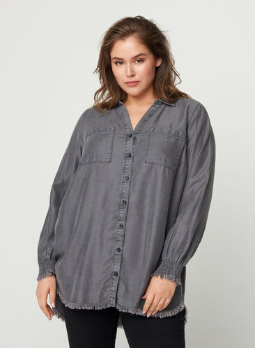Langærmet skjorte i lyocell, Grey Denim, Model image number 0