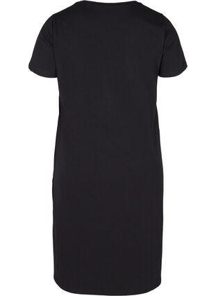 Kortærmet kjole i bomuld med slids, Black, Packshot image number 1