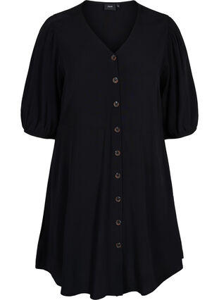 Kjole med knapper og 3/4 ærmer, Black, Packshot image number 0