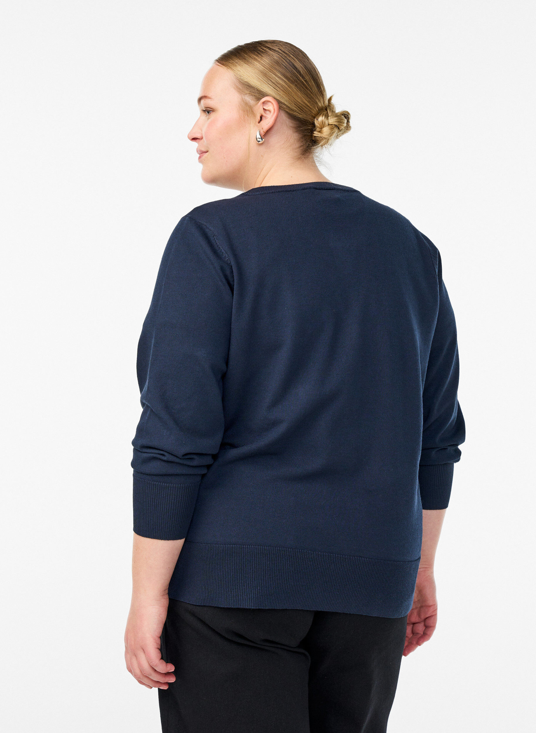 Zizzi FLASH - Finstrikket cardigan med rund hals, Bl&aring;, Model image number 2