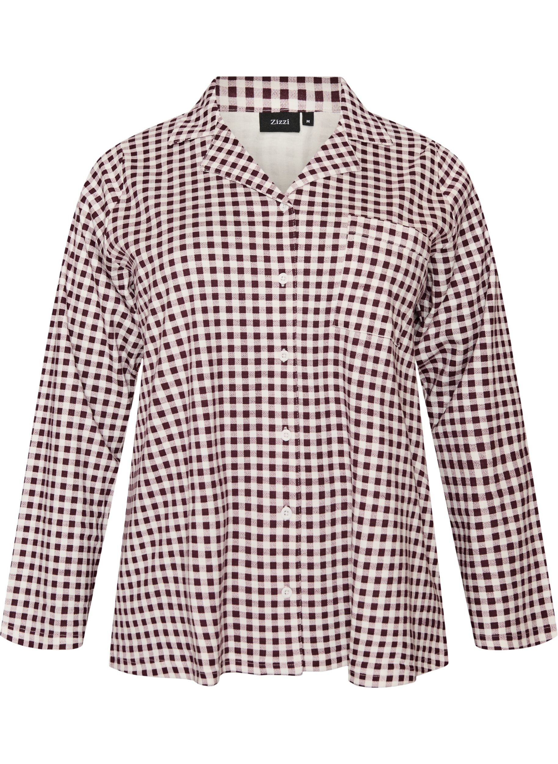 ZizziBomulds pyjamas-skjorte med brystlomme, R&oslash;d, Packshot image number 0
