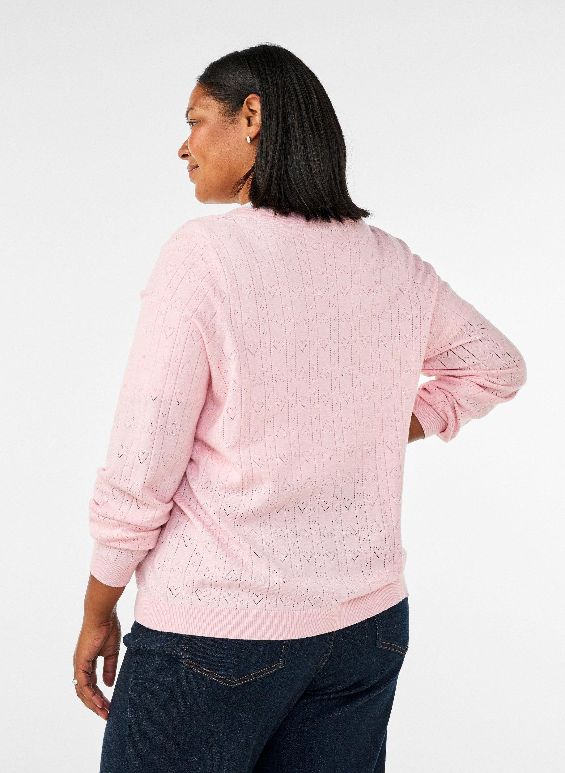 ZizziStrikket cardigan med hjertehulm&oslash;nster, Lyser&oslash;d, Model image number 2