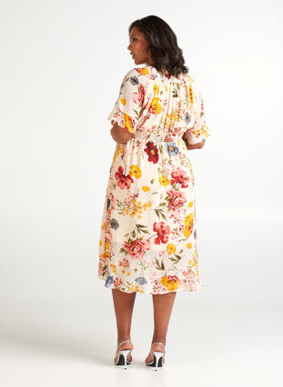 Kortærmet kjole med blomsterprint, AOP FLOWER, Model image number 1
