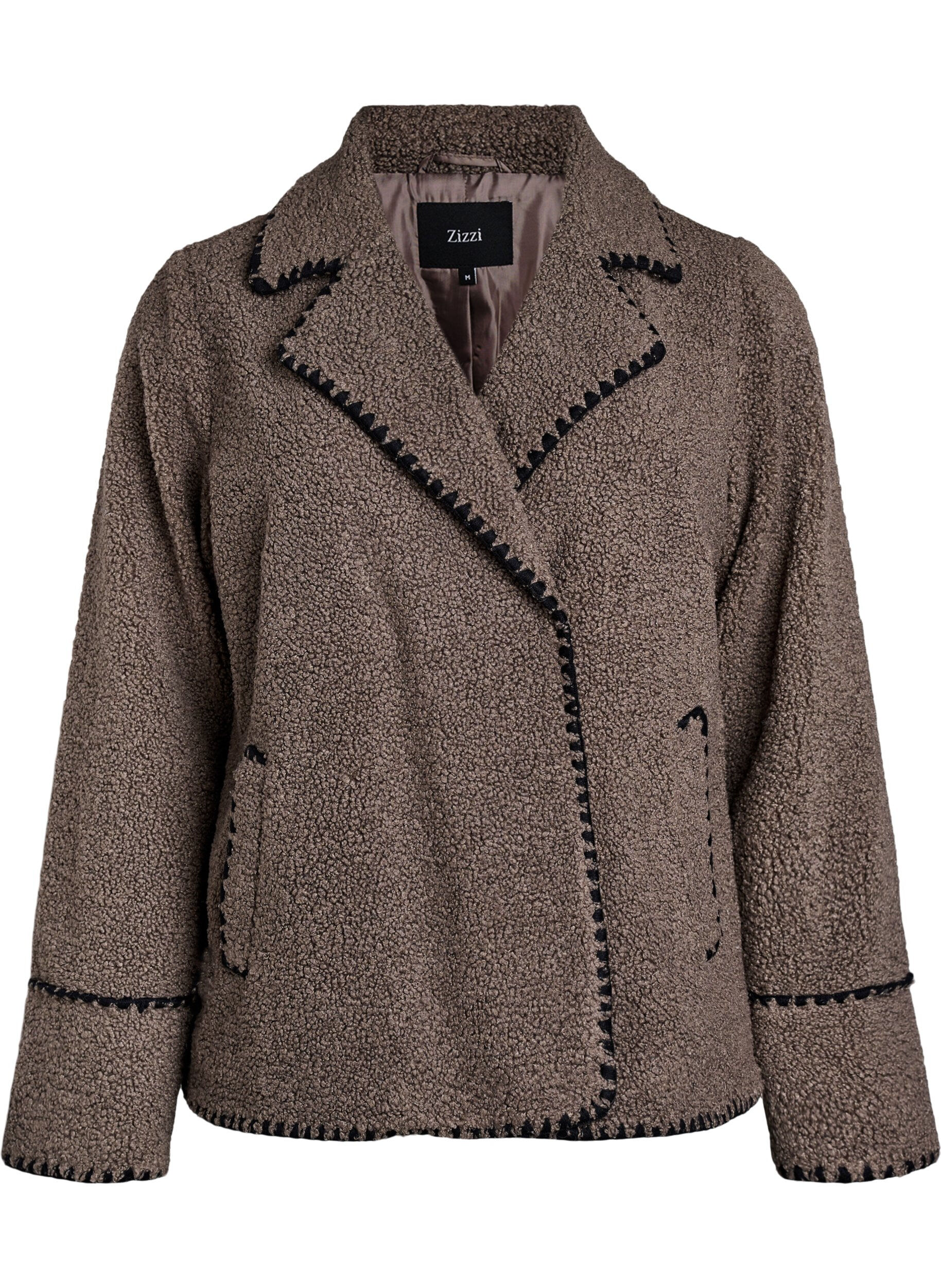 ZizziTeddyjakke med kontrastdetaljer, Brun, Packshot image number 0