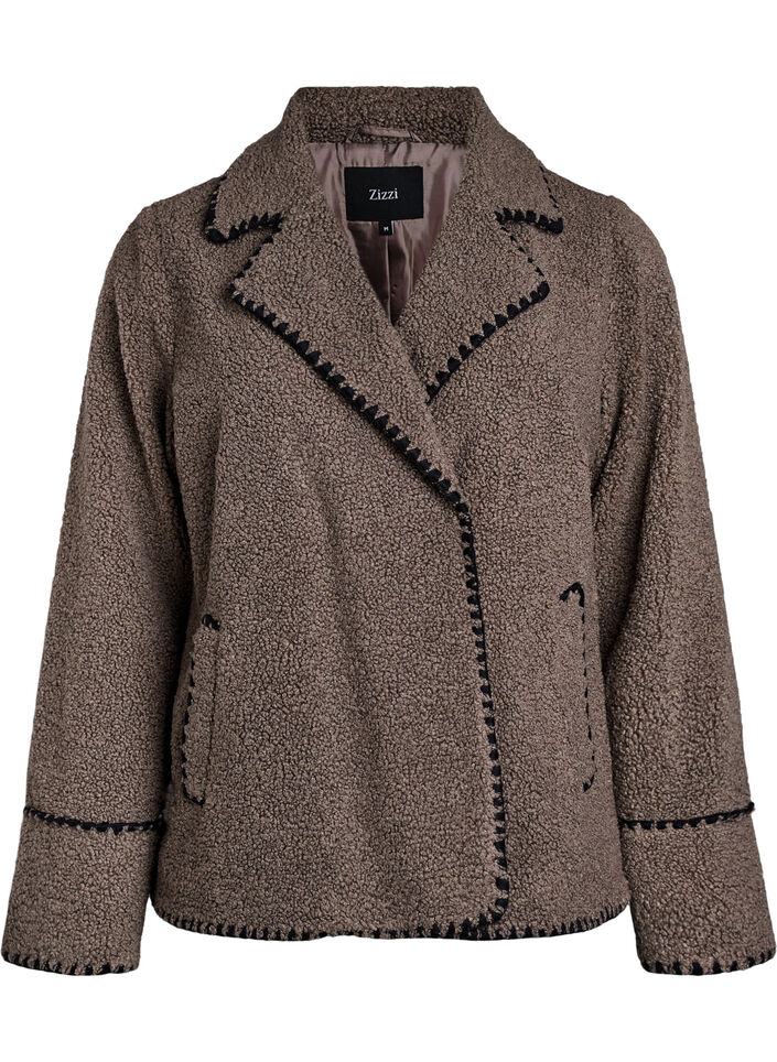 Teddyjakke med kontrastdetaljer, Brun, Packshot image number 0