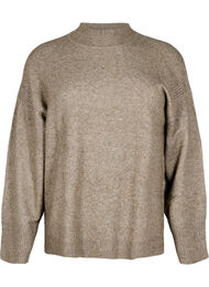 Strikbluse med ribkanter, Walnut Mel.