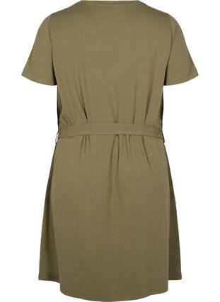 Kortærmet kjole med taljebælte, Dusty Olive, Packshot image number 1