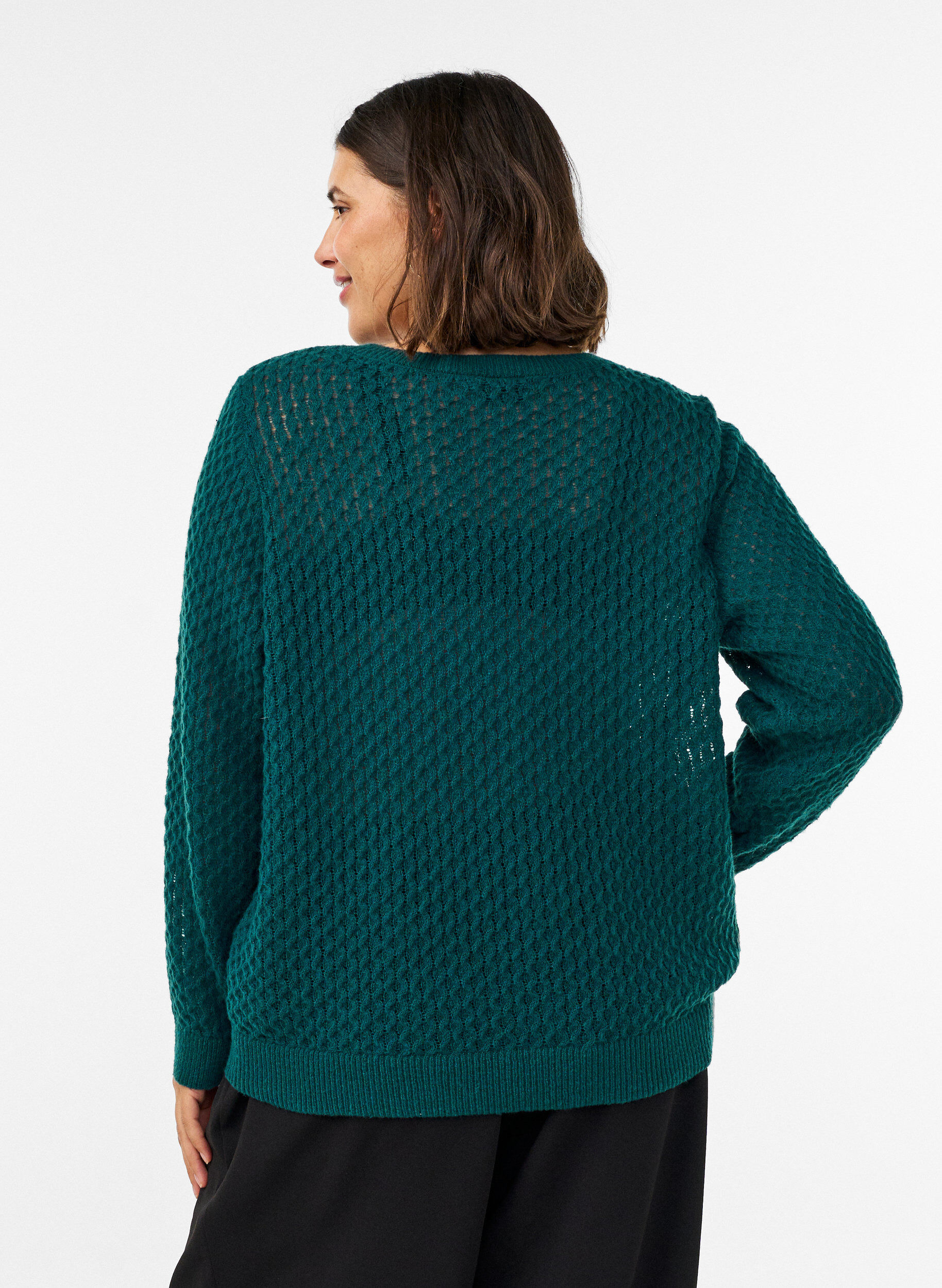 ZizziStrikbluse med struktureret hulm&oslash;nster, Gr&oslash;n, Model image number 2