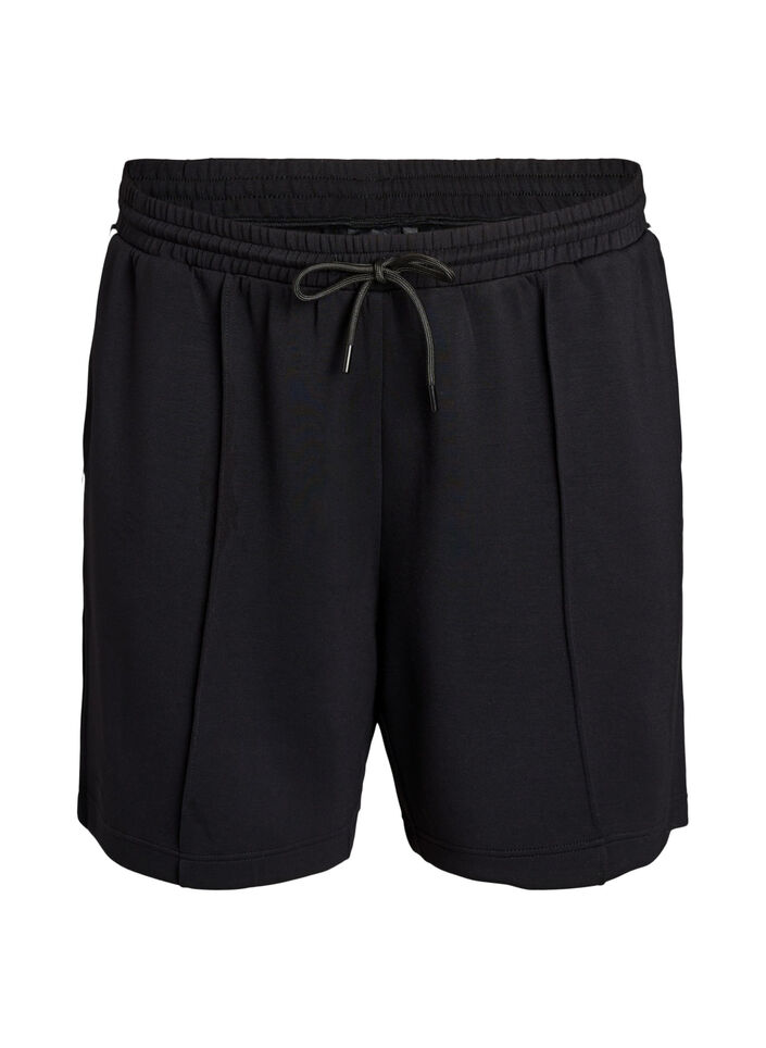 Shorts med h&oslash;j talje og stribedetaljer, Sort, Packshot image number 0