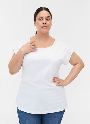 T-shirt med brystlomme i økologisk bomuld, Bright White, Model image number 0