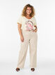 T-shirt i bomuld med frontprint og V-hals, Beige, Model image number 1