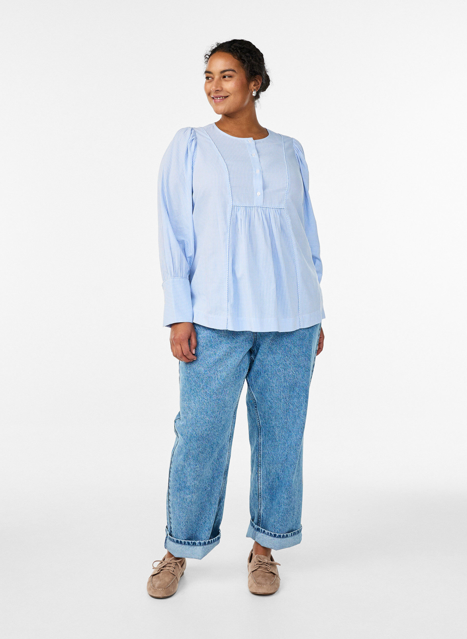 Zizzi A-formet bluse med tern, Bl&aring;, Model image number 1