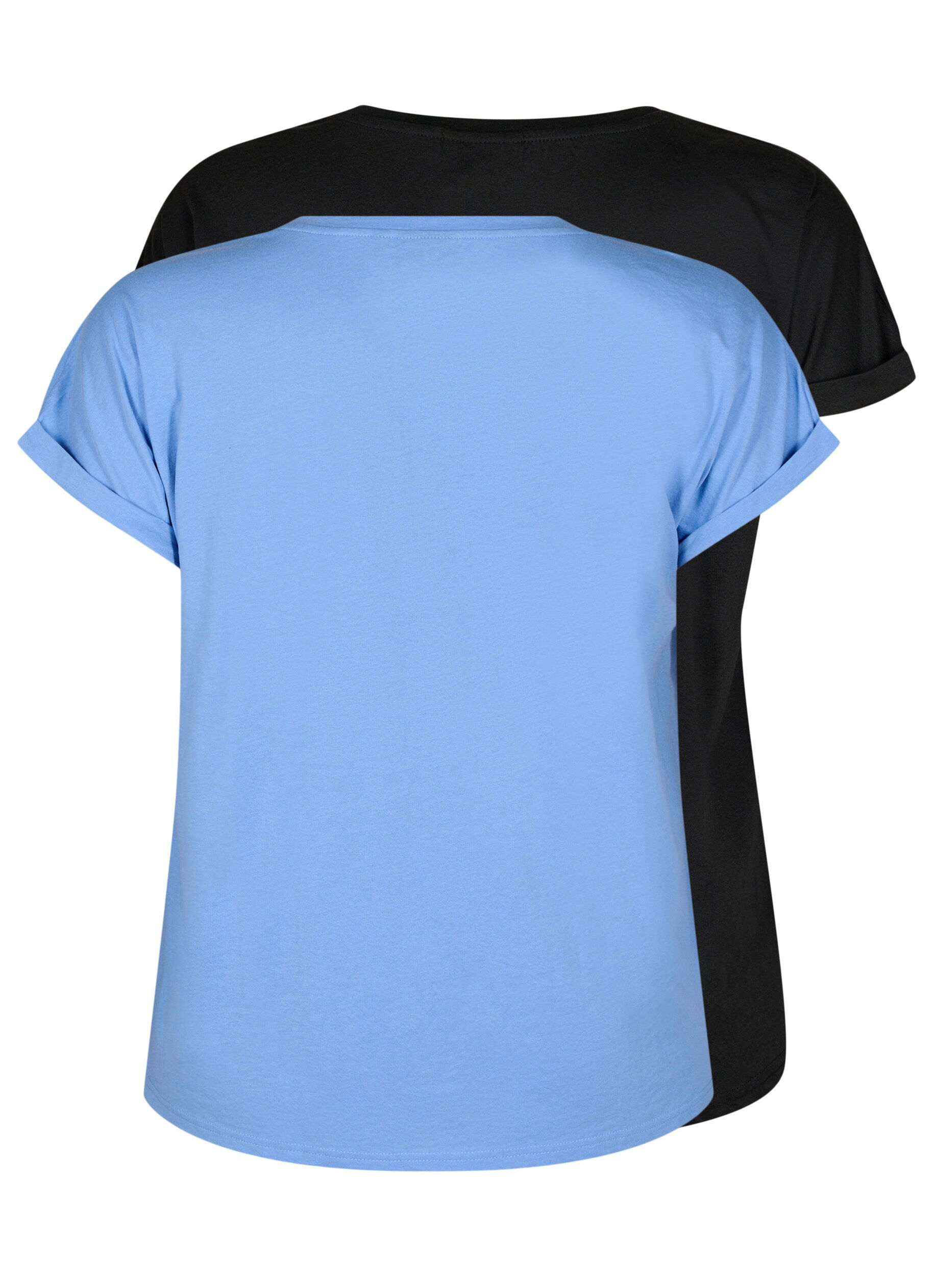 Zizzi2-pak kort&aelig;rmet t-shirts, Bl&aring;, Packshot image number 1