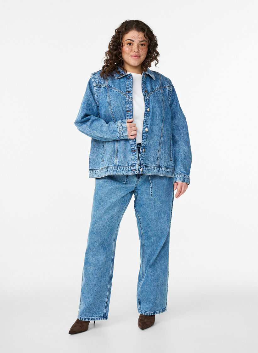 Denimjakke med aftagelige &aelig;rmer, Bl&aring;, Model image number 1