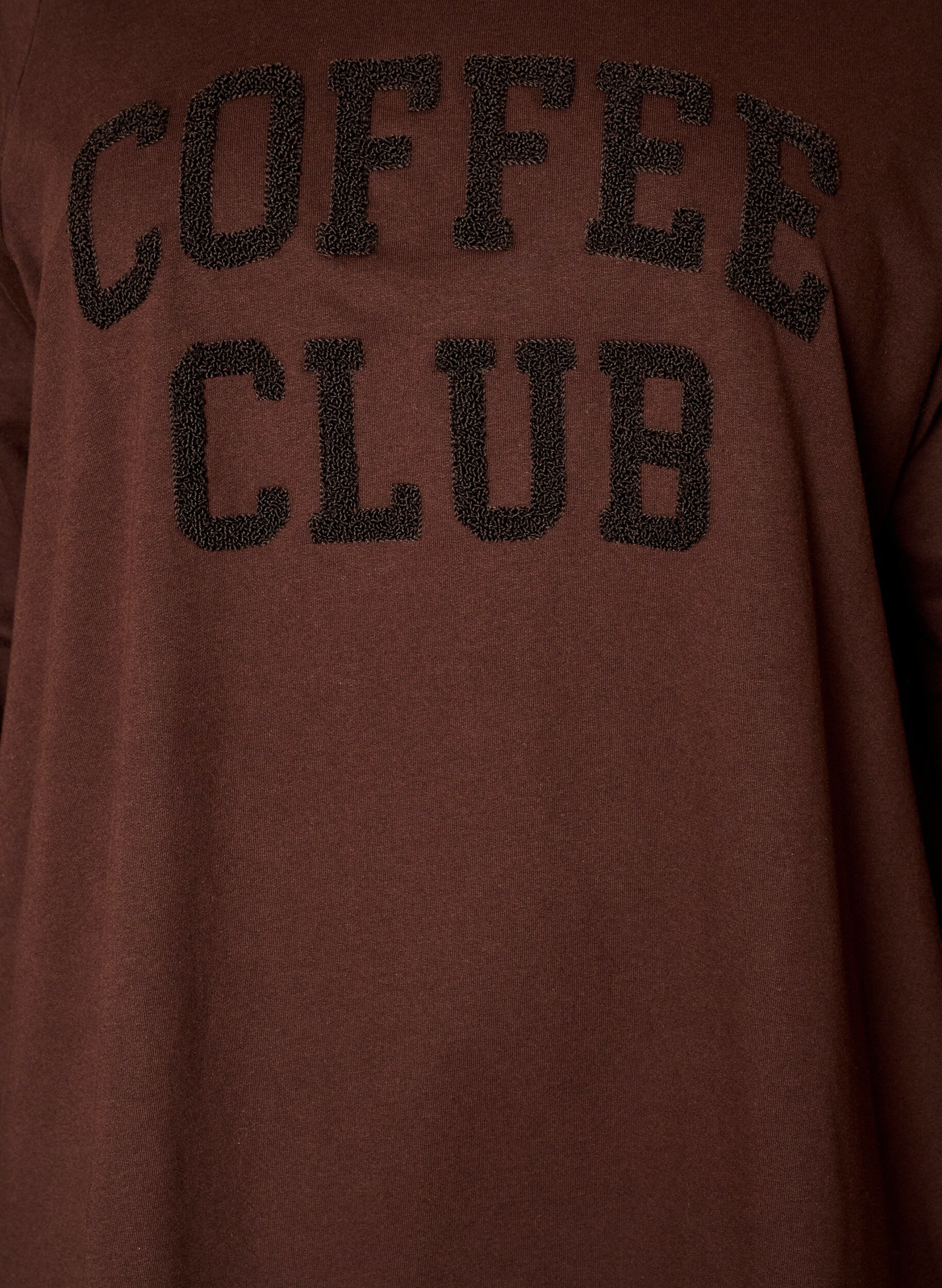 ZizziHoodie med frott&eacute;-inspireret tekstmotiv, Brun, Packshot image number 2