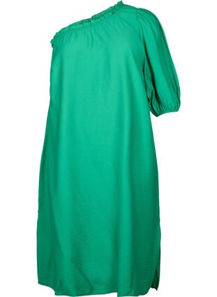 One-shoulder kjole i viskose, Deep Mint, Packshot image number 0
