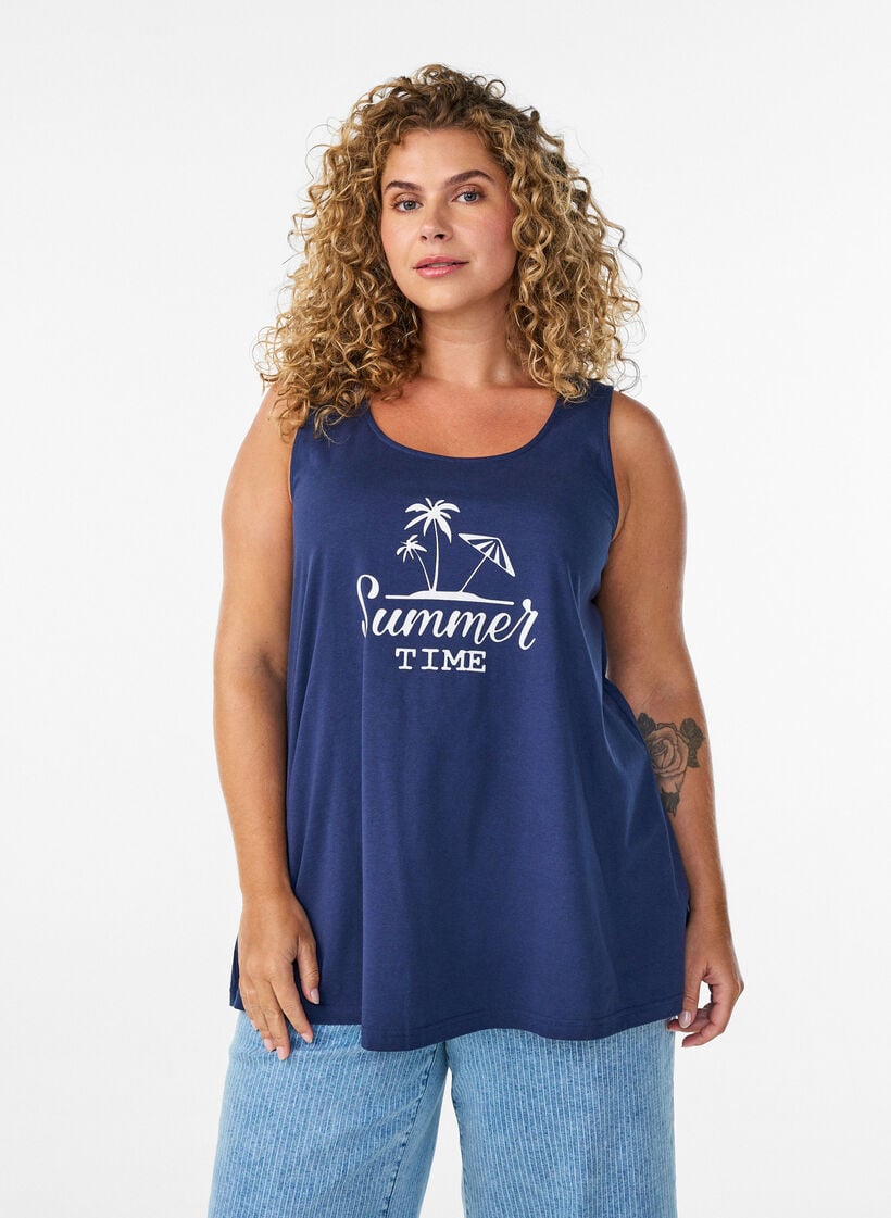 Bomuldstop med a-form, Bl&aring;, Model image number 0