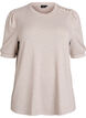 Bluse med knapdetalje og korte puf&aelig;rmer, Beige, Packshot image number 0
