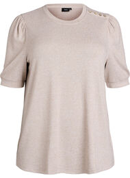 Bluse med knapdetalje og korte puf&aelig;rmer, Beige