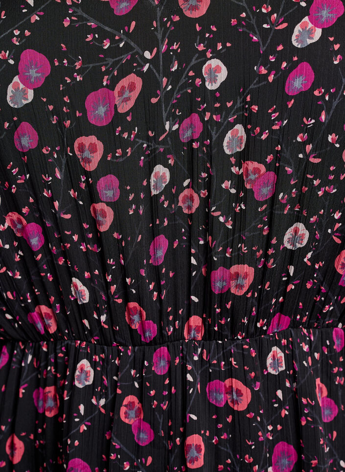 Kjole i chiffon med blomsterprint og lange &aelig;rmer, Sort, Packshot image number 2