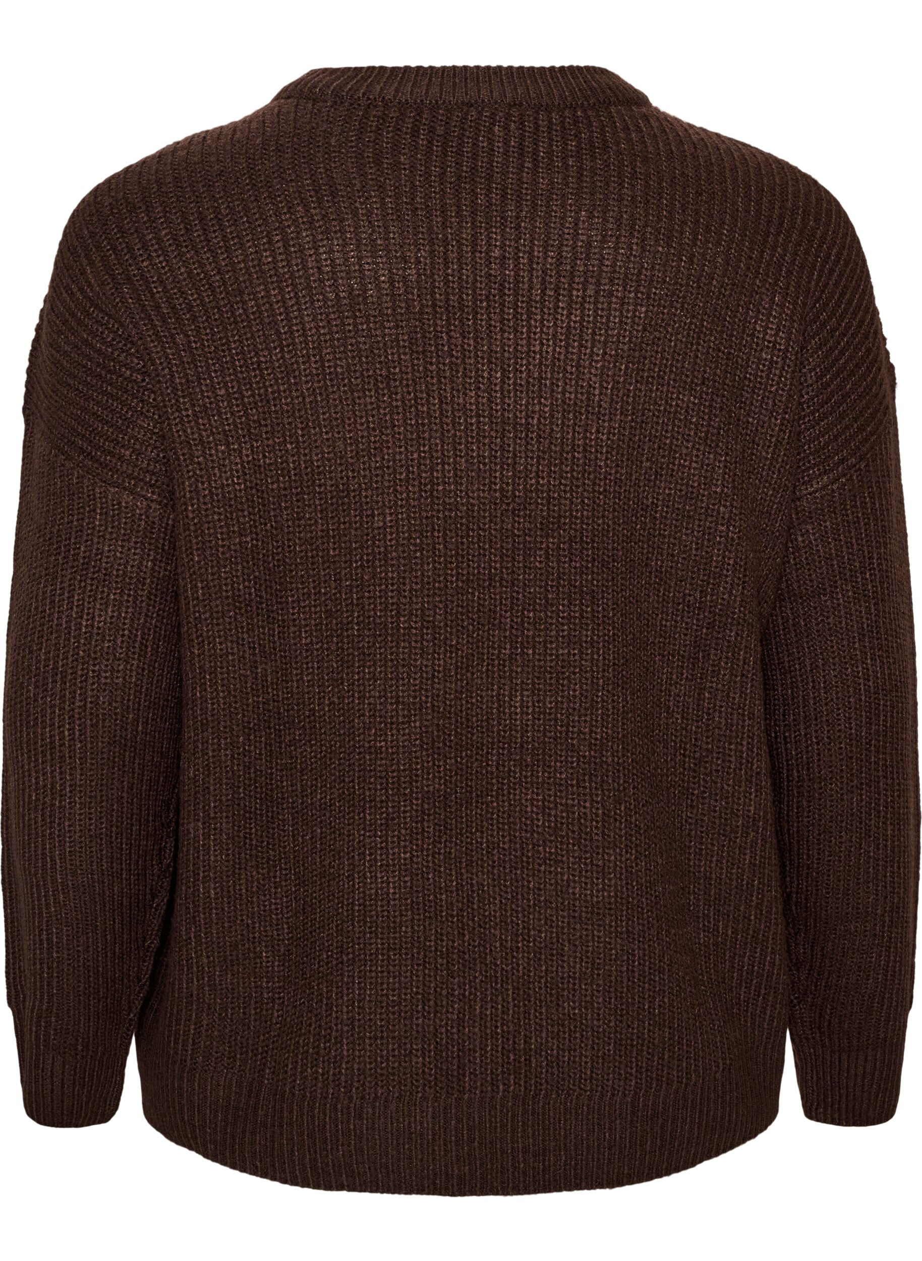 ZizziStrik cardigan med lynl&aring;s, Brun, Packshot image number 1