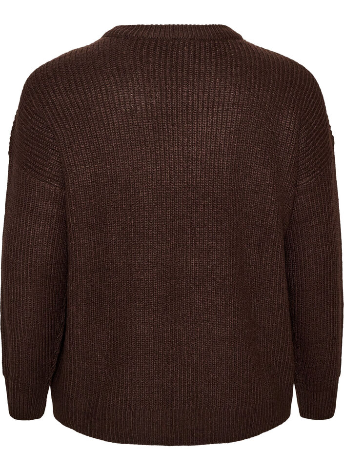 Strik cardigan med lynl&aring;s, Brun, Packshot image number 1