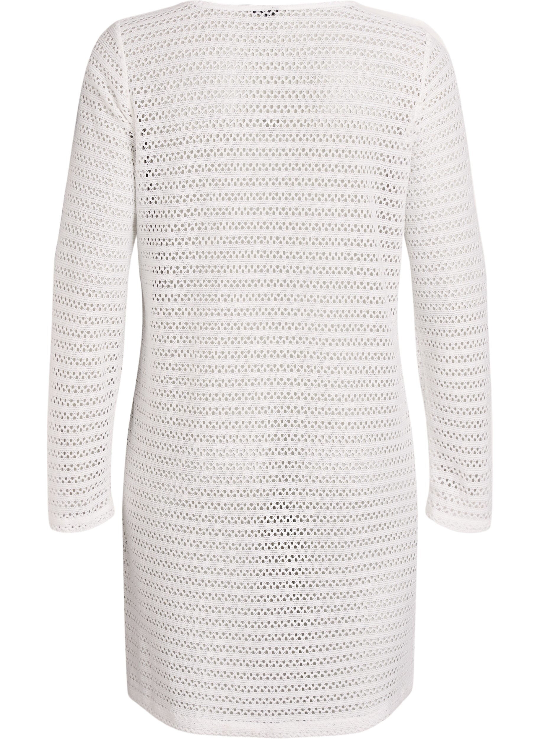 Zizzi Strandkjole med hulm&oslash;nster og lange &aelig;rmer, Beige, Packshot image number 1