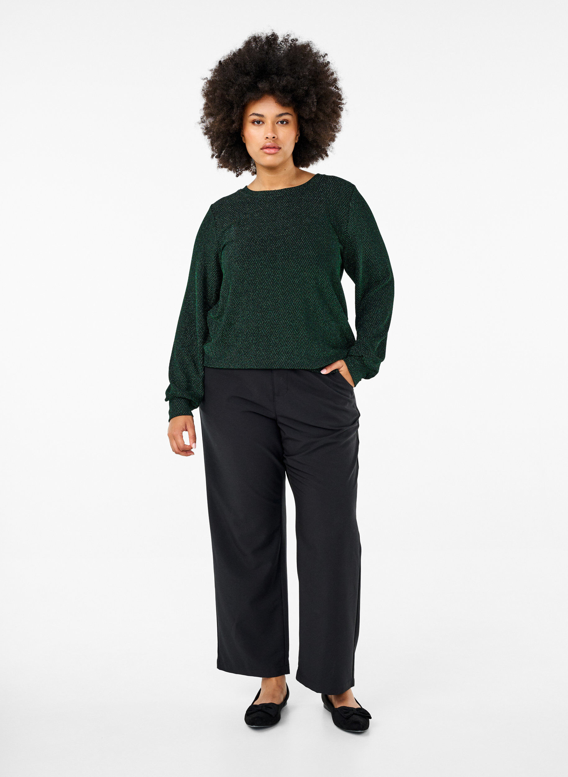 Zizzi Bluse med glimmer m&oslash;nster, Scarab ZigZagShimmer, Model image number 2