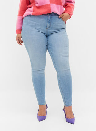 Højtaljede Amy jeans med super slim fit, Light blue, Model image number 2
