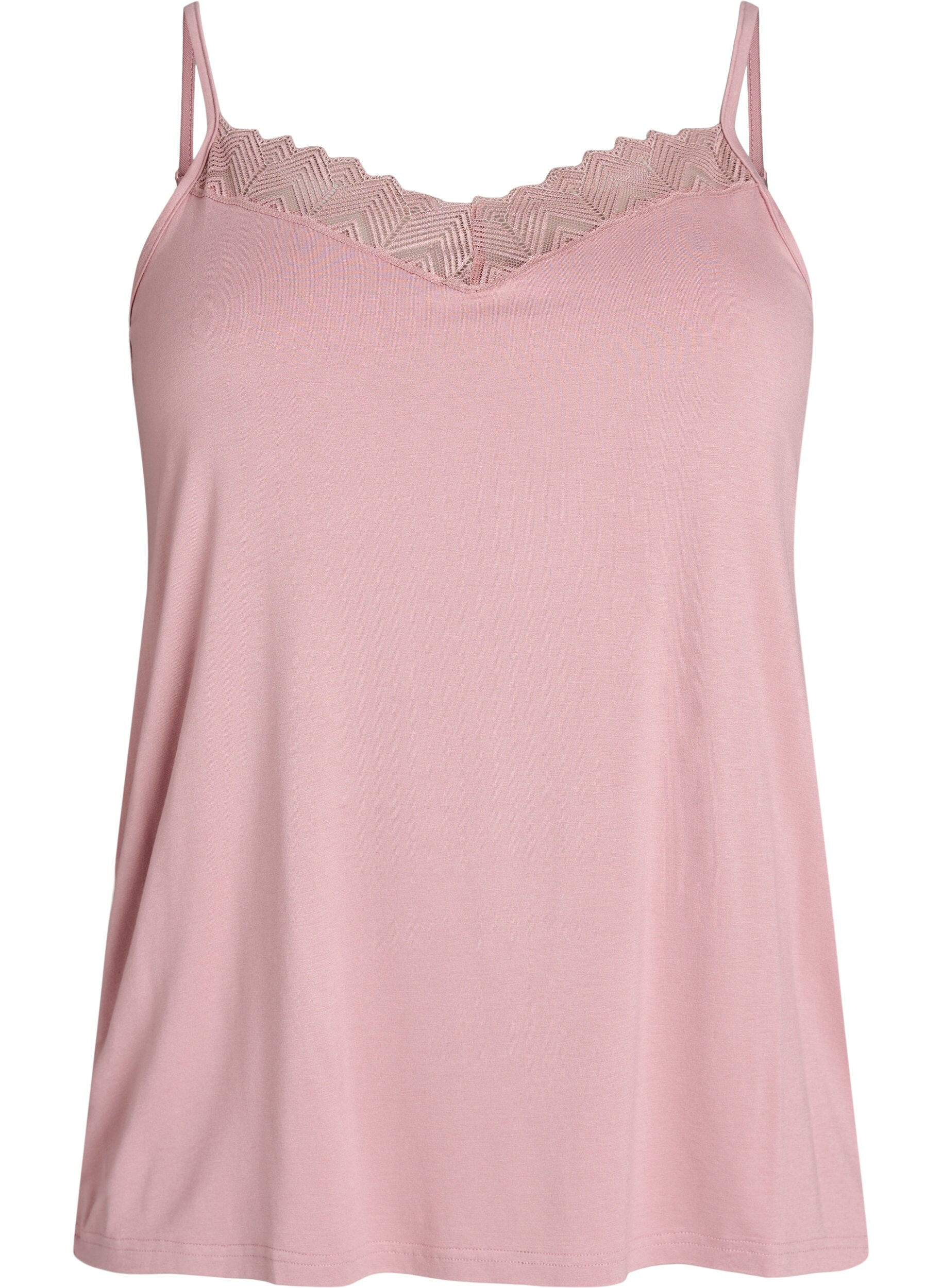 Zizzi Top med blondedetalje og spaghettistropper, Lyser&oslash;d, Packshot image number 0