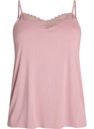 Top med blondedetalje og spaghettistropper, Lyser&oslash;d