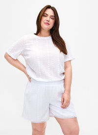 Shorts med strukturmønster, Bright White, Model