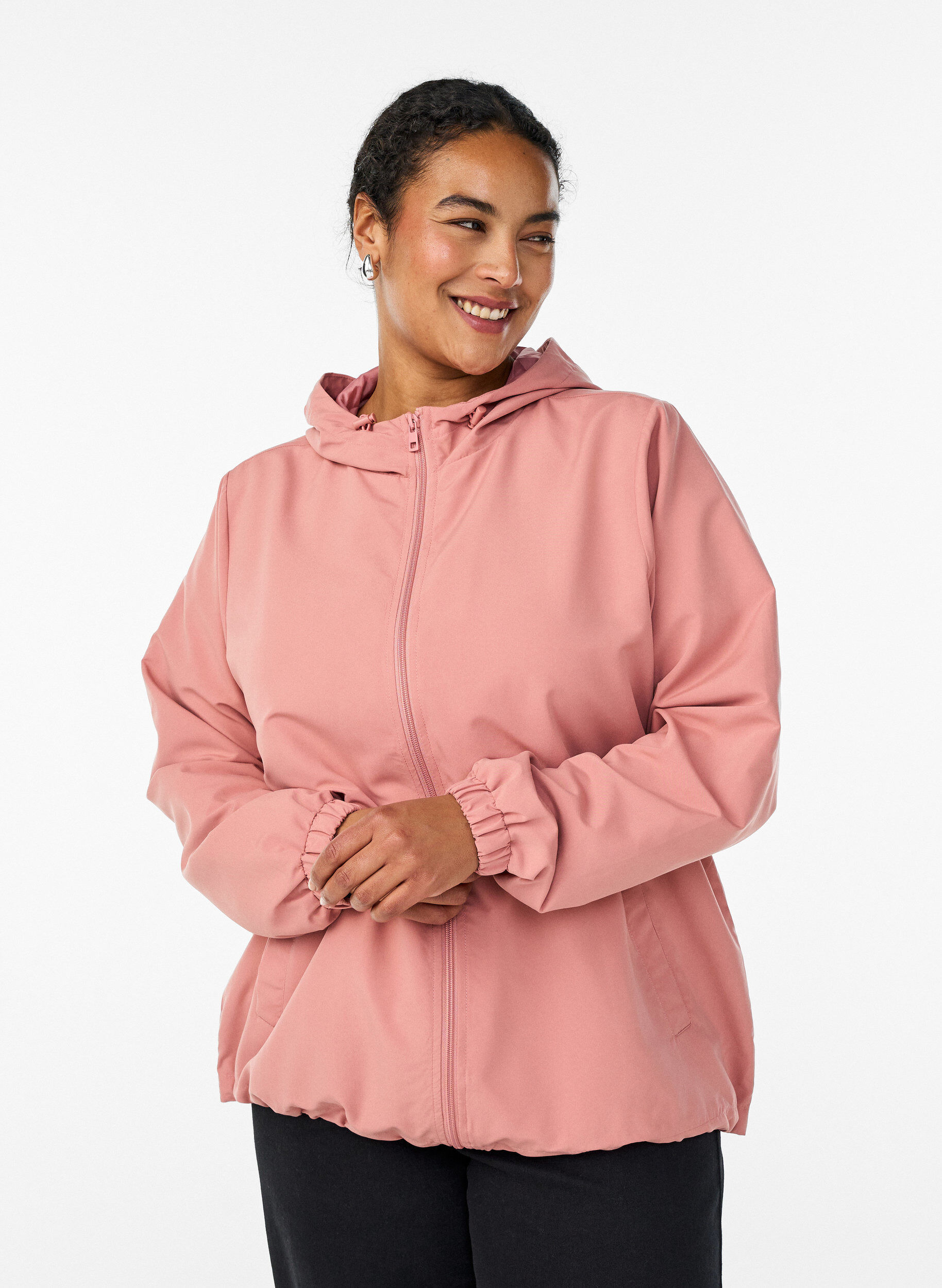 ZizziLet jakke med h&aelig;tte og lynl&aring;s, Lyser&oslash;d, Model image number 0