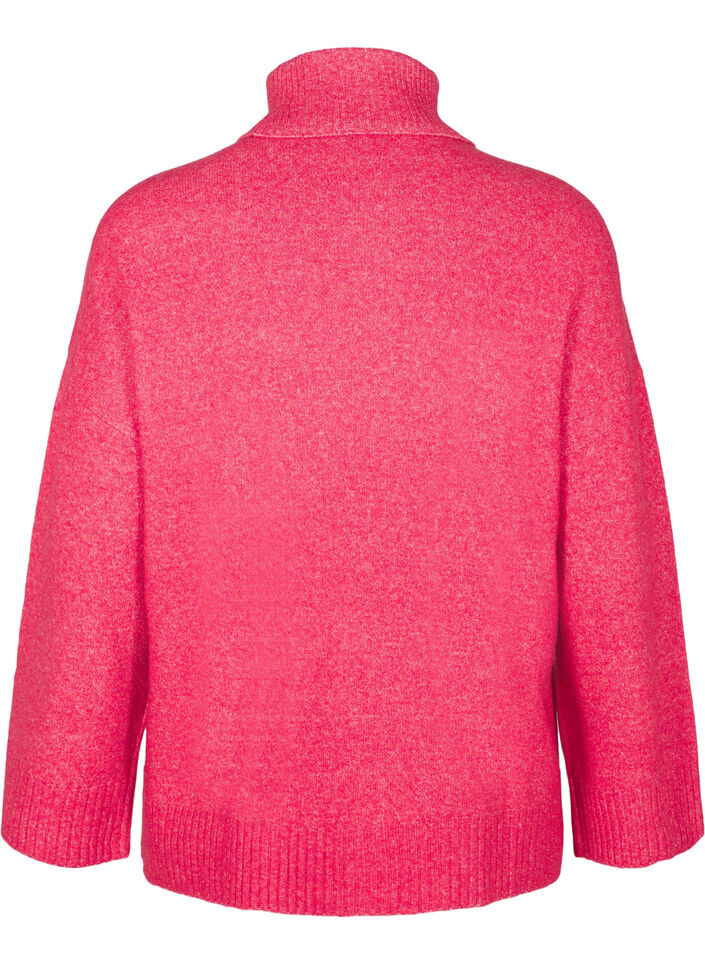 Strikbluse med rullekrave, Virtual Pink Mel., Packshot image number 1