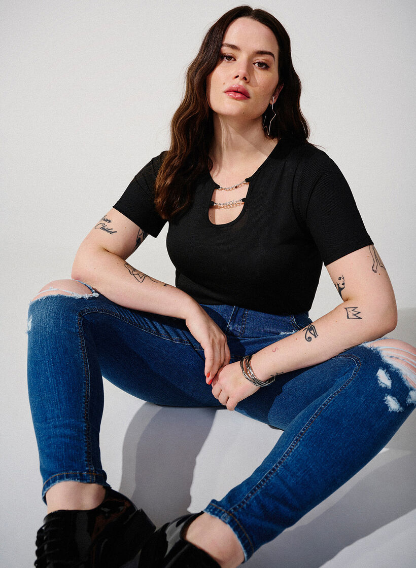 Slim fit jeans med sliddetaljer, Blue Denim, Image image number 0