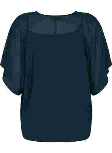 Printet bluse med bindesnøre og korte ærmer, Scarab, Packshot image number 1