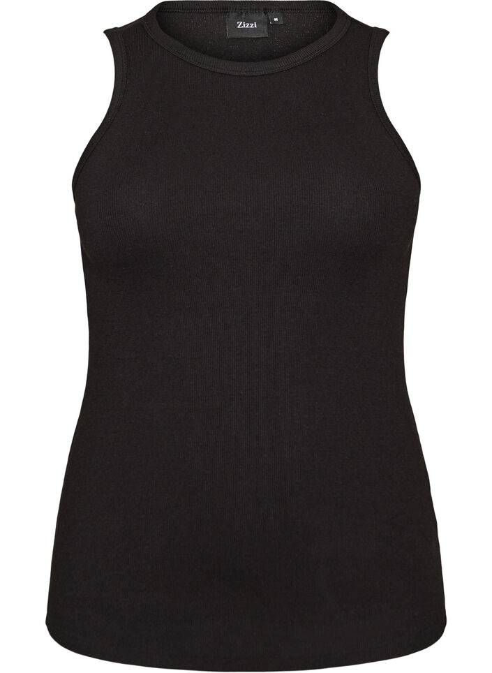 Ribtop i bomuld med h&oslash;j hals, Sort, Packshot image number 0