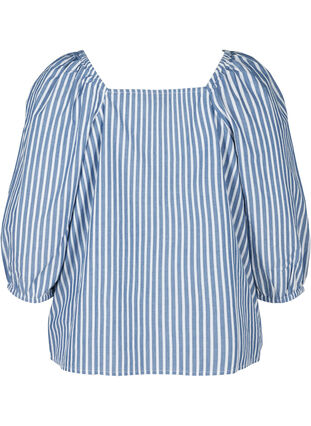 Stribet bomulds bluse med 3/4 ærmer, Bijou Blue Stripe, Packshot image number 1