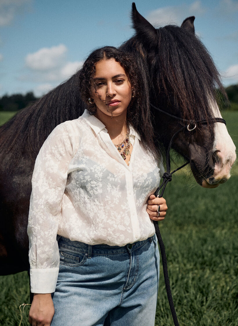 Skjorte med tone-i-tone mønster, Vanilla, Image