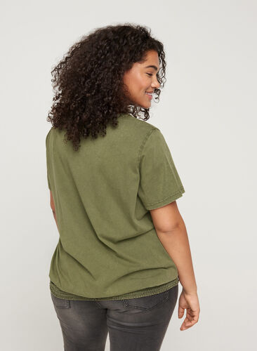 Kortærmet t-shirt med acid wash og smock, Ivy Green acid wash, Model image number 1