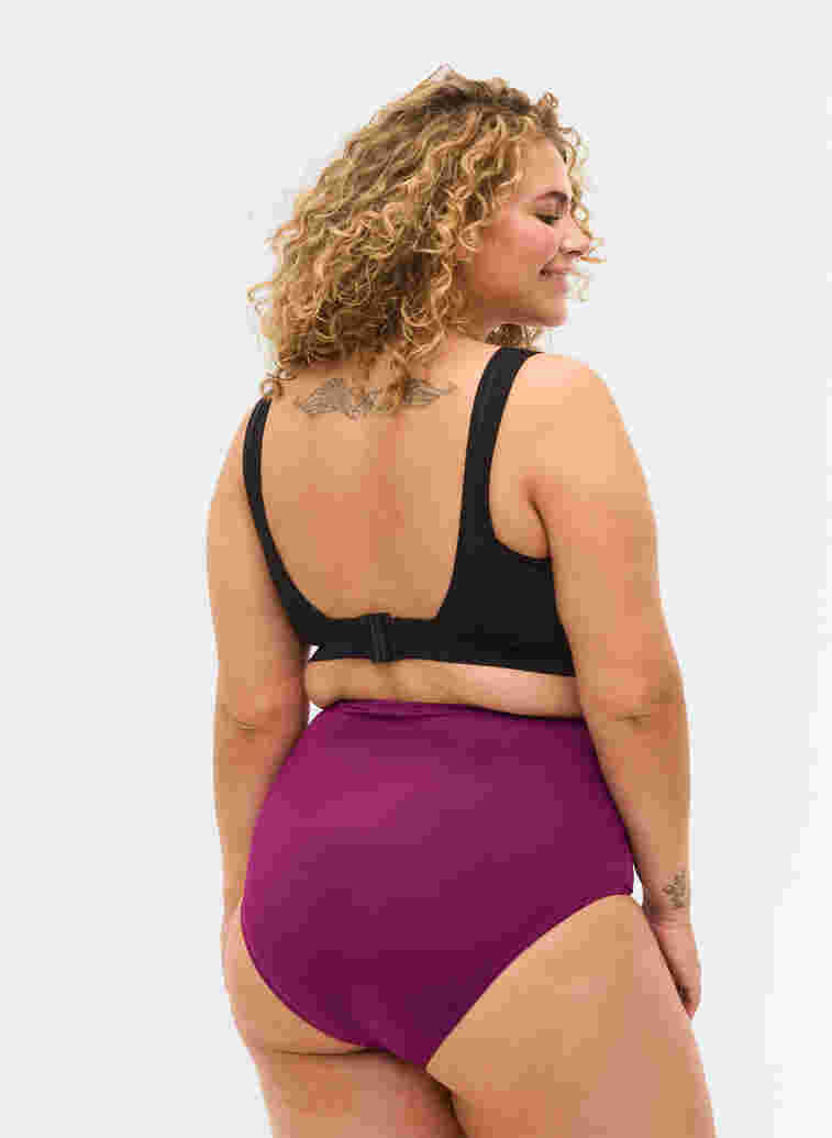 Højtaljet bikini trusse med draperinger, Dark Purple, Model image number 1