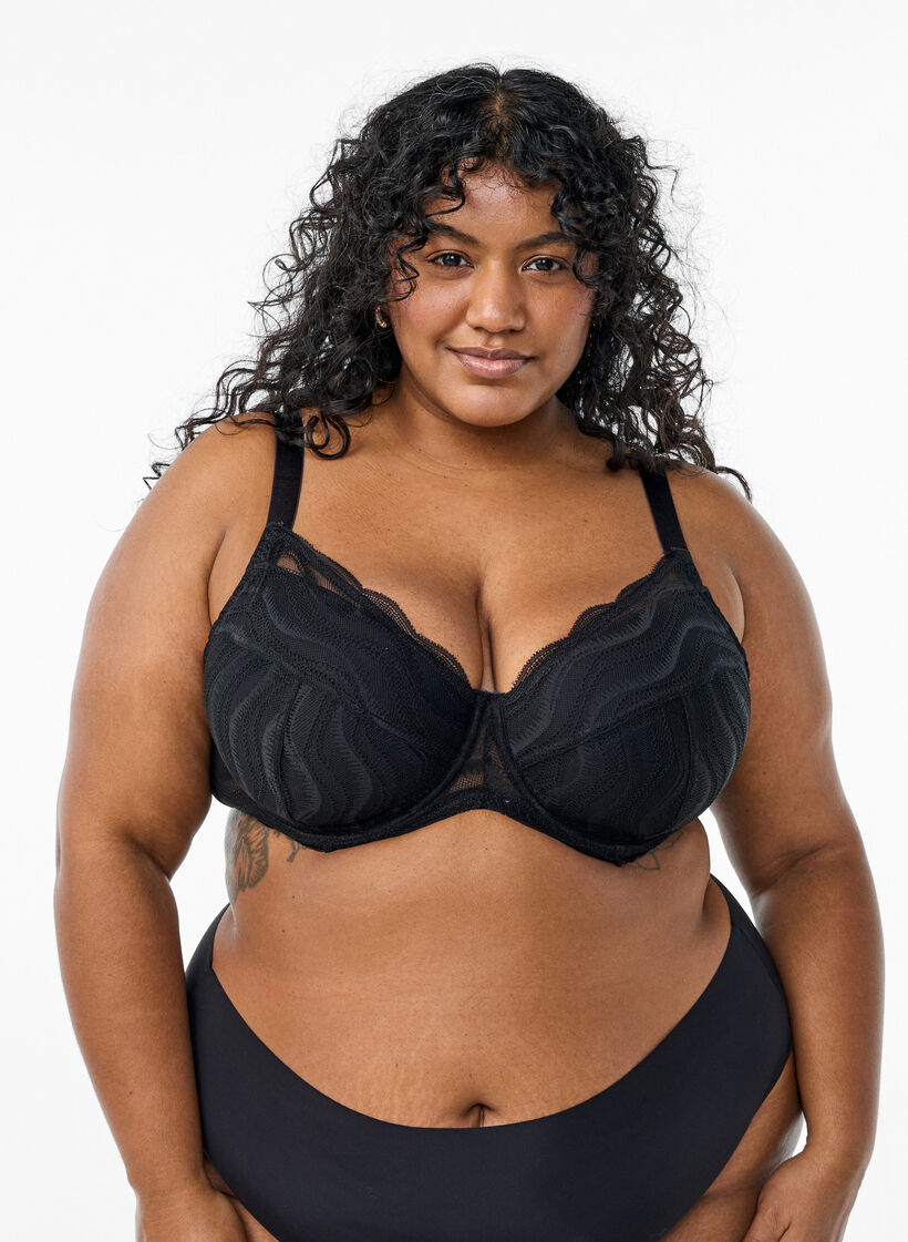 Vatteret bh med blonder, Sort, Model image number 0