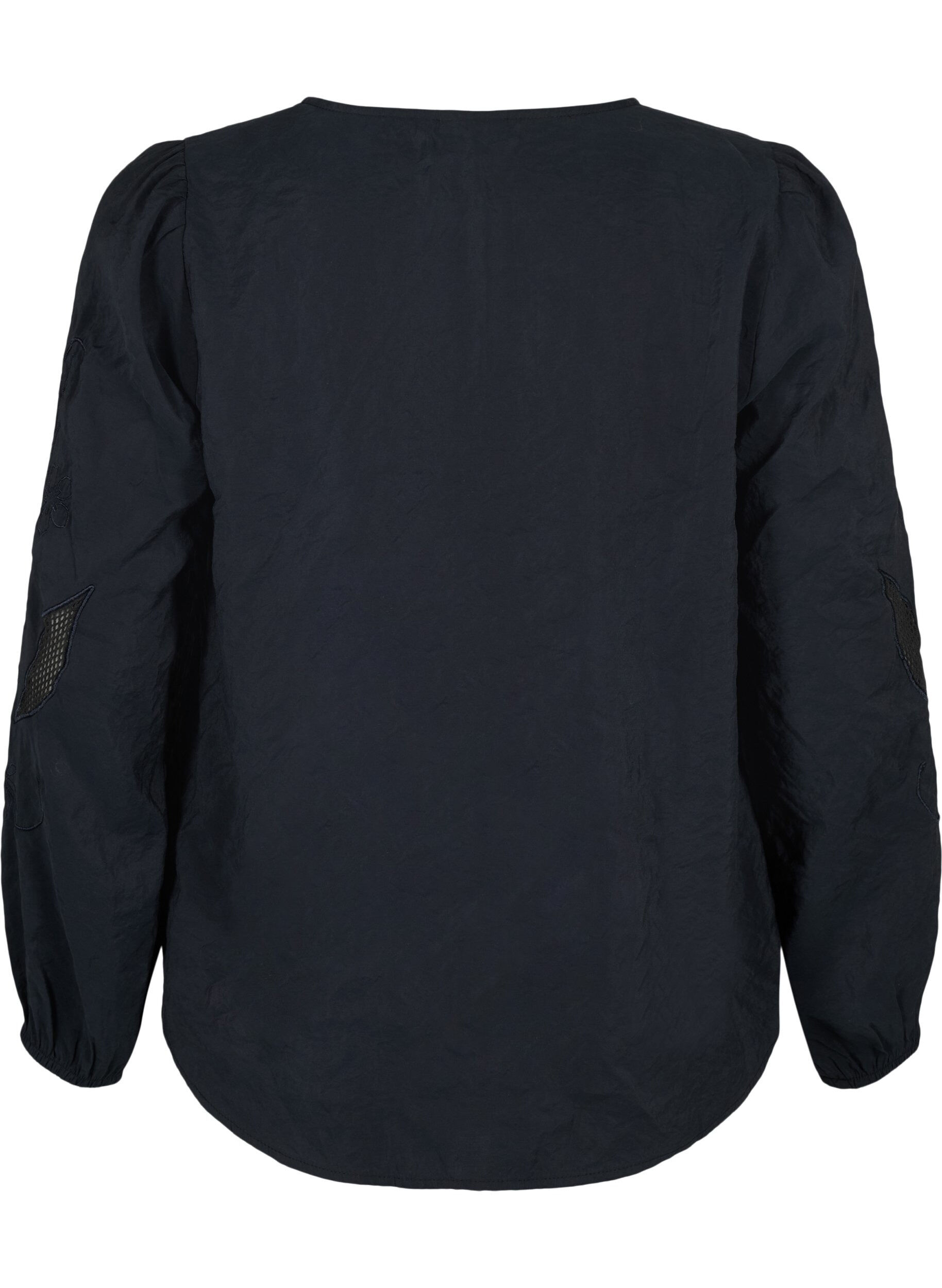 Zizzi Bluse i TENCEL&trade; Modal med broderidetaljer, Black, Packshot image number 1