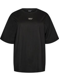 Active T-shirt med loose fit og broderet statement, Sort
