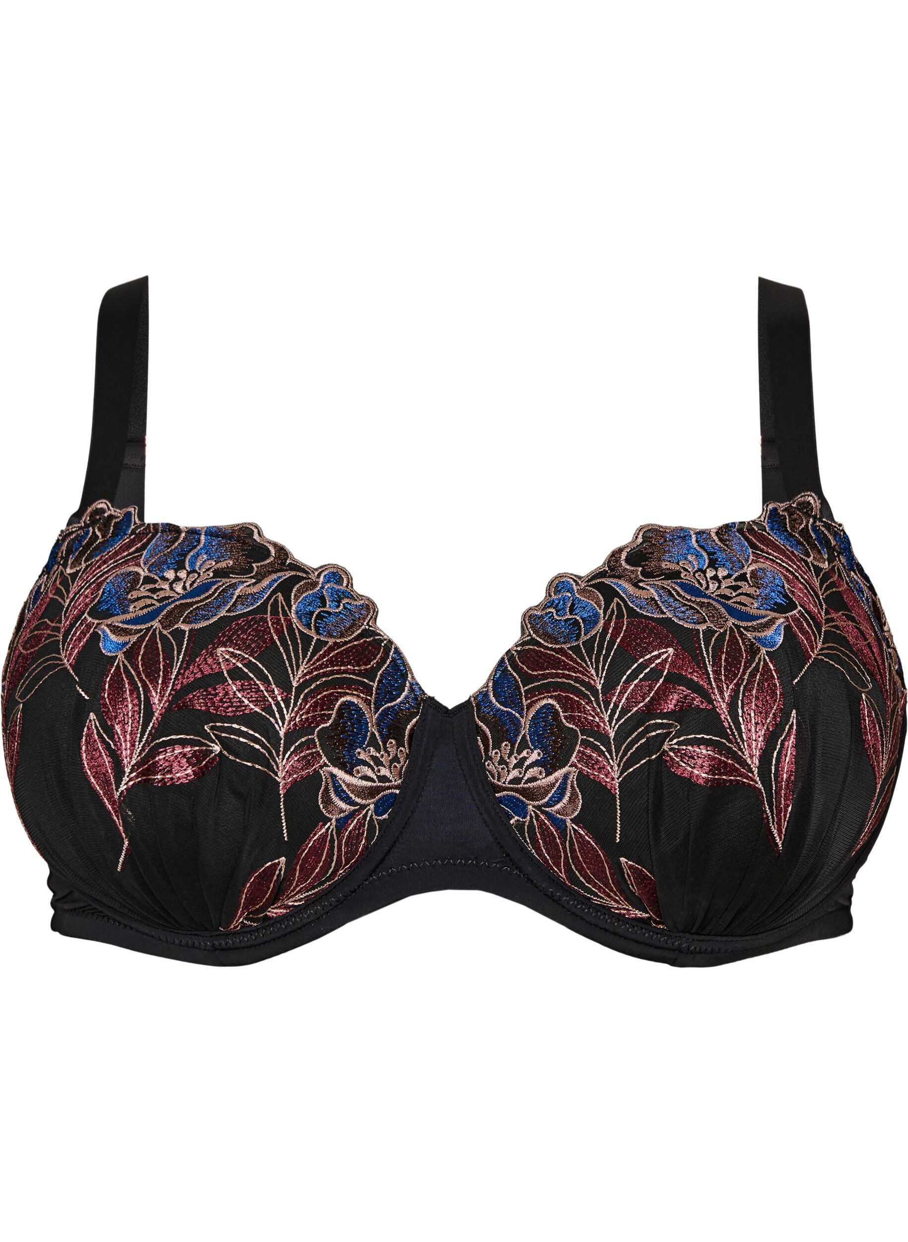 ZizziFormst&oslash;bt bh med broderede blomster, Sort, Packshot image number 0