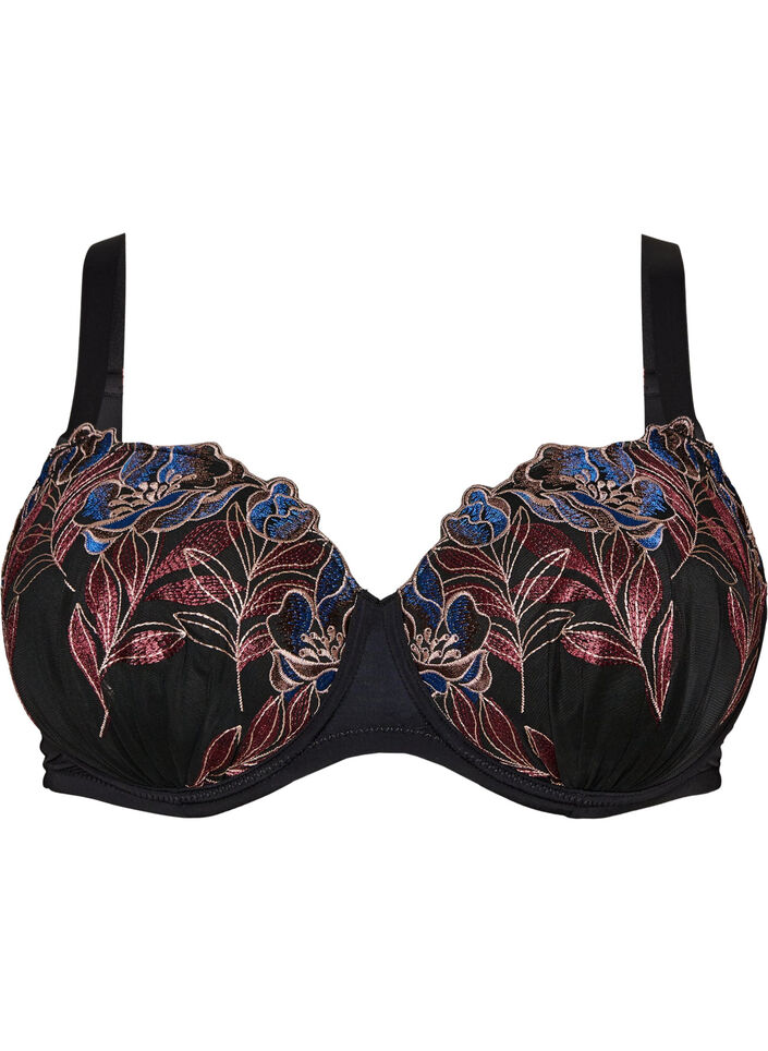 Formst&oslash;bt bh med broderede blomster, Sort, Packshot image number 0