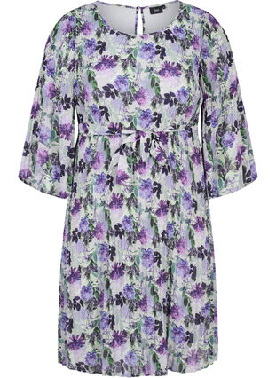 Printet plissékjole med bindebånd, Purple Flower Mix, Packshot image number 0