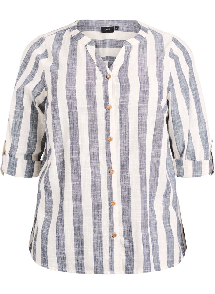 Skjortebluse i bomuld med V-udsk&aelig;ring, Bl&aring;, Packshot image number 0